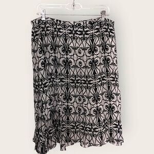 Talbots Skirt Womens Sz 14 Petite Silk Blk White Layers Streamers Chiffon Vtg 90